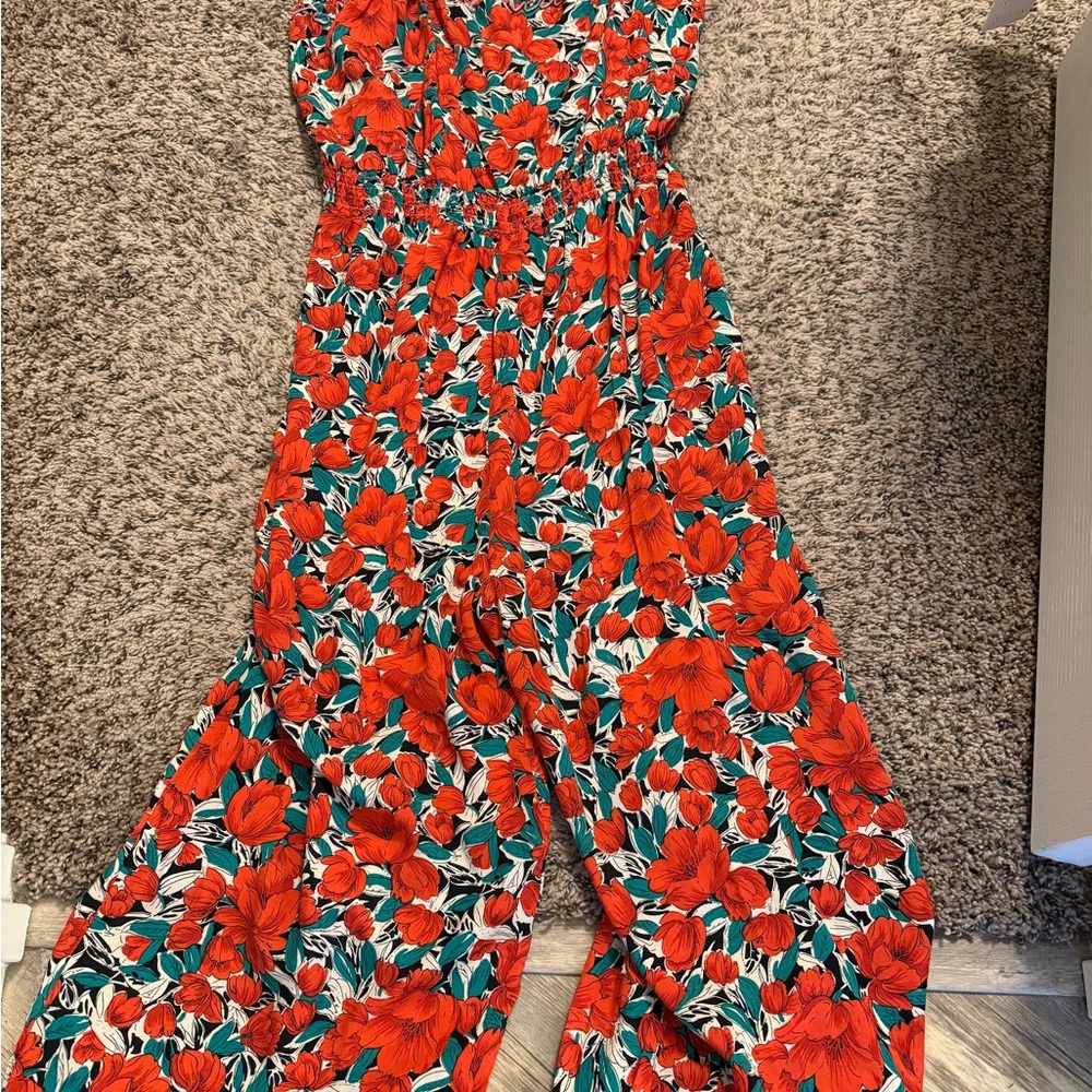 SHEIN Super Cute Floral Red Floral pant romper